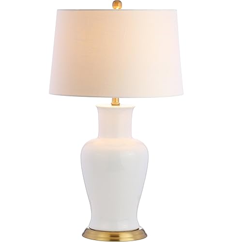 JONATHAN Y JYL4026A Julian 29" Ceramic LED Table Lamp Traditional Transitional Bedside Desk Nightstand Lamp for Bedroom Living Room Office College Bookcase LED Bulb Included, White/Gold