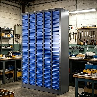 100 Drawers Nut and Bolt Organizer, 50'' x 9'' x 26'' Tool Storage Cabinet for Bolt, Nut, Screw, Heavy Duty Alloy Steel Bolt Bin, Adjustable Drawer Parts Chest, for Garage Workshop Factories