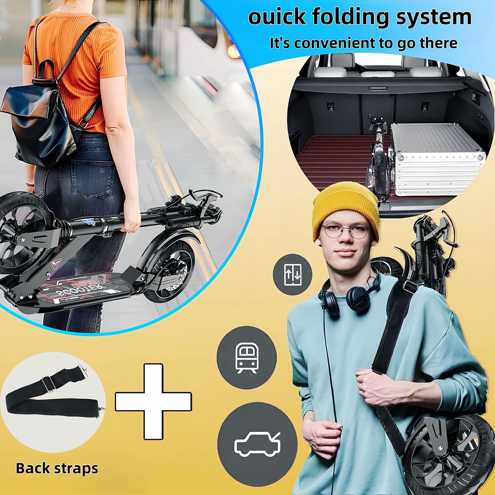 Scooter De Ville Scooter À Grandes Roues pour Adultes avec Double Frein, Double Suspension Capacité De Charge 150 Kg, Jeunes Adultes Scooter Pliable
