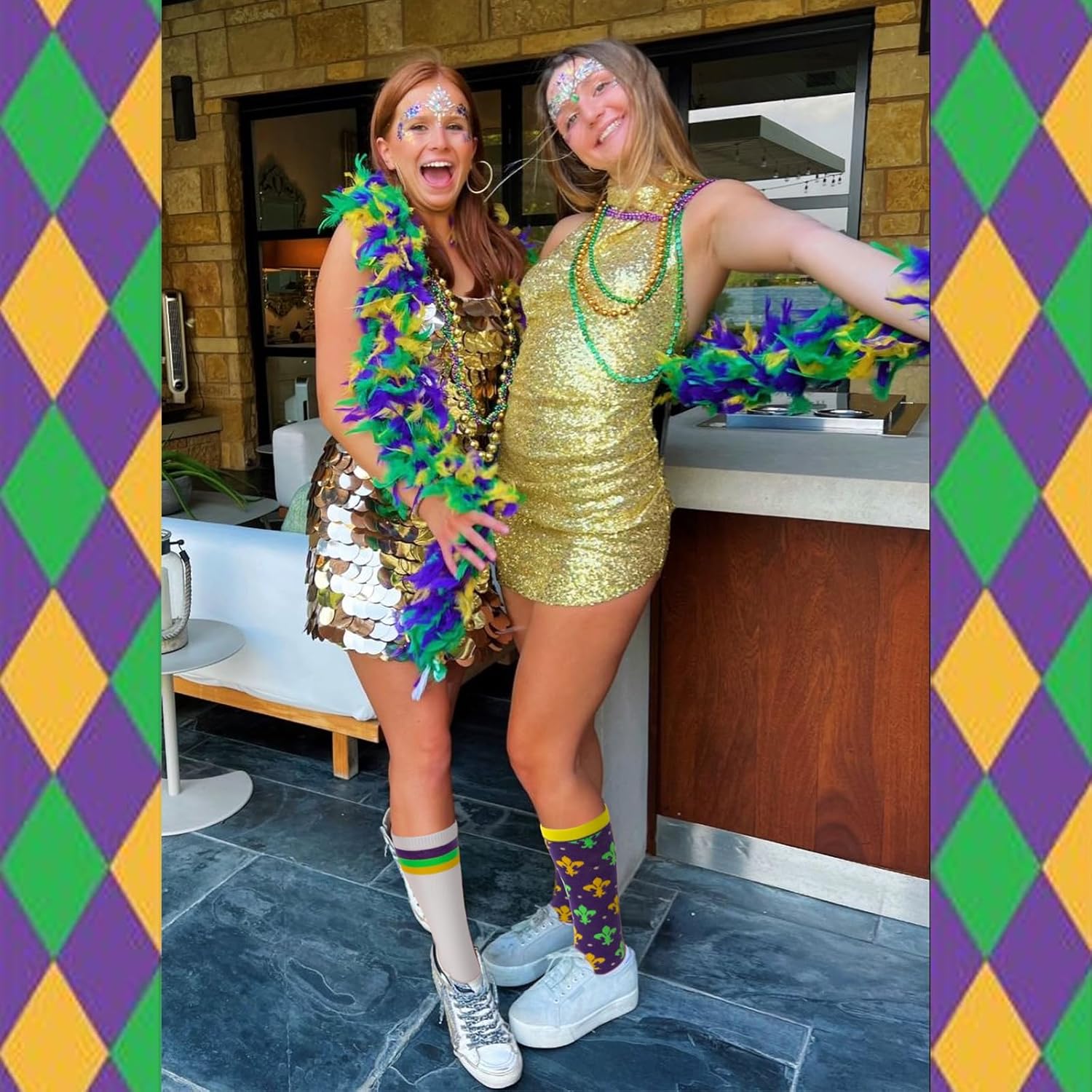 Mardi Gras Socks for Women Mens,4 pairs Knee Thigh High Socks Striped Socks, Novelty Socks Polyester Cotton Mardi Gras Dress Socks,Mardi gras gifts for Women Mens - Image 3