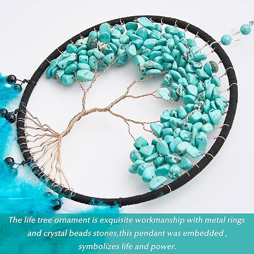 Miniatura 3 de Pretty Jolly Atrapasueños de árbol de la vida naranja otoñal, decoración de pared con piedra de cristal curativo, hecha a mano, plumas naranjas,