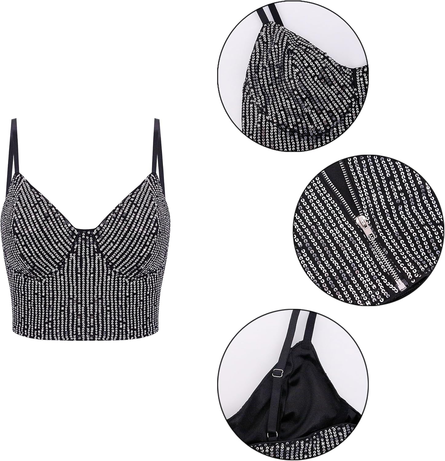 Vimoisa Women Reflective Metallic Tank Top Bustier Spaghetti Strap Crop Top Tight Sleeveless Tube Top Vest Blouse - Image 4