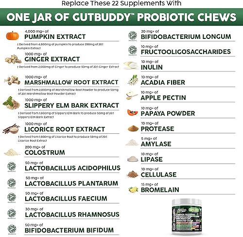 Miniatura 3 de Clean Pets Probióticos para perros con calabaza, calostro, enzimas digestivas, jengibre, olmo resbaladizo, regaliz, fibra de inulina y más