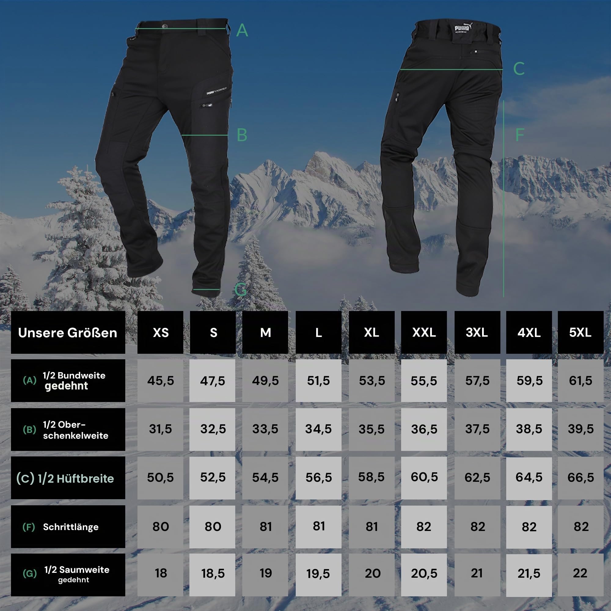 PUMA Workwear ProOne Alpine gefütterte Hosen Herren - Outdoor Hosen für Herren - Winddicht & Wasserabweisende Softshellhose - Elastische Arbeitshose Wanderhose Herren Winter