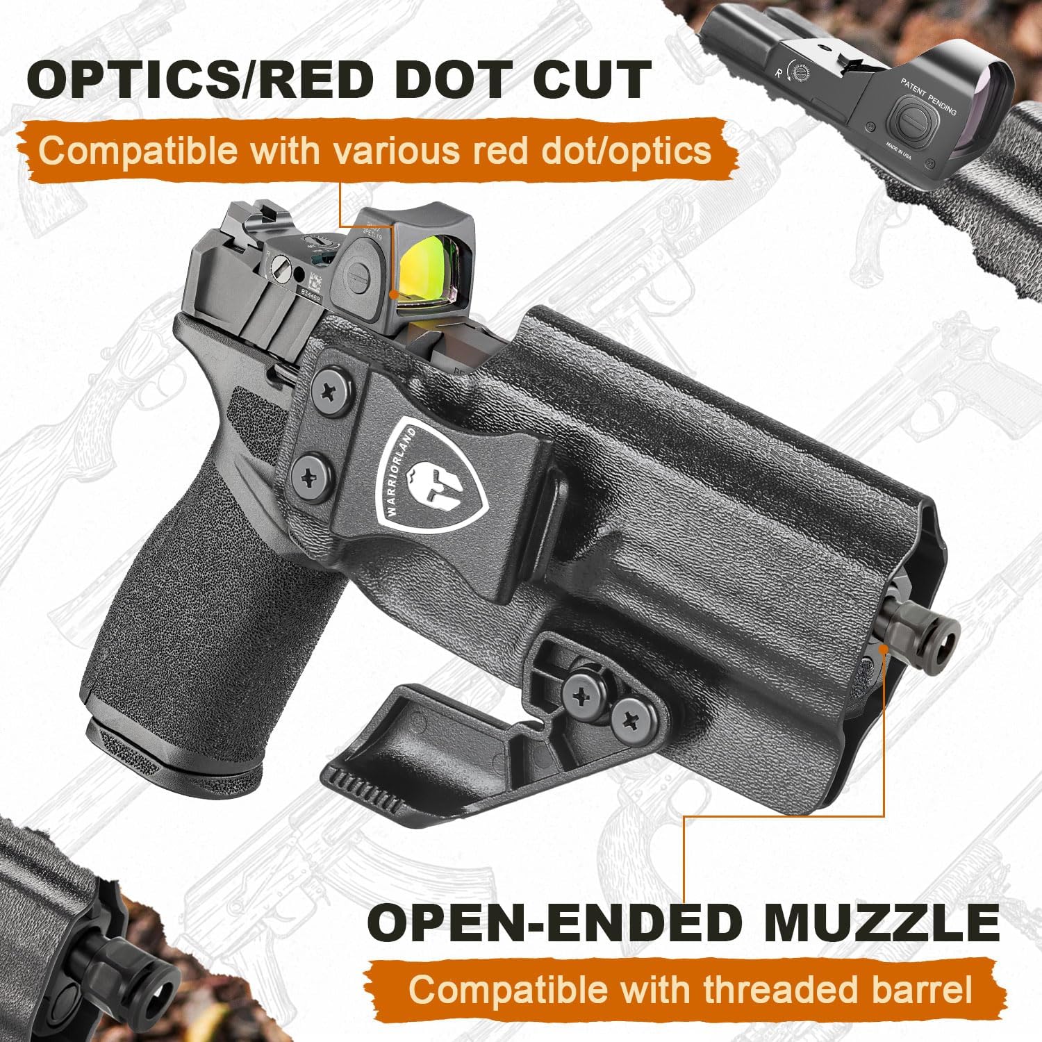 WARRIORLAND IWB Kydex Holster Optic Cut &Claw, Select Fit Glock 17/19/ 19X/ 43X/ 26/MOS, P365/P365X/ P365XL/ P320, Hellcat Pro/Echelon/Hellcat, Bodyguard 2.0, G2C/G3C, Shield Plus/EZ, M&P 9/.40 &More