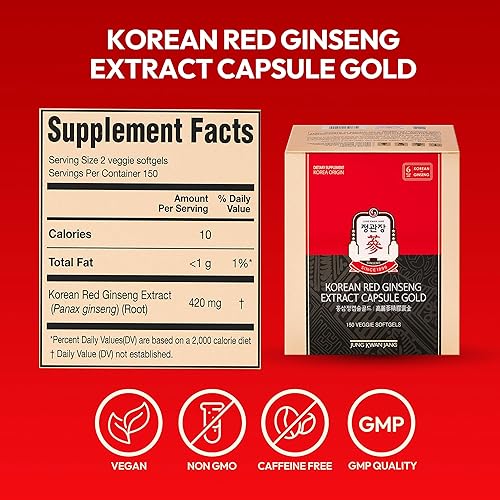 Miniatura 8 de Cápsula de extracto de ginseng rojo coreano dorado, suplementos energéticos veganos, refuerzo de energía y apoyo inmunológico, sin cafeína y sin OMG