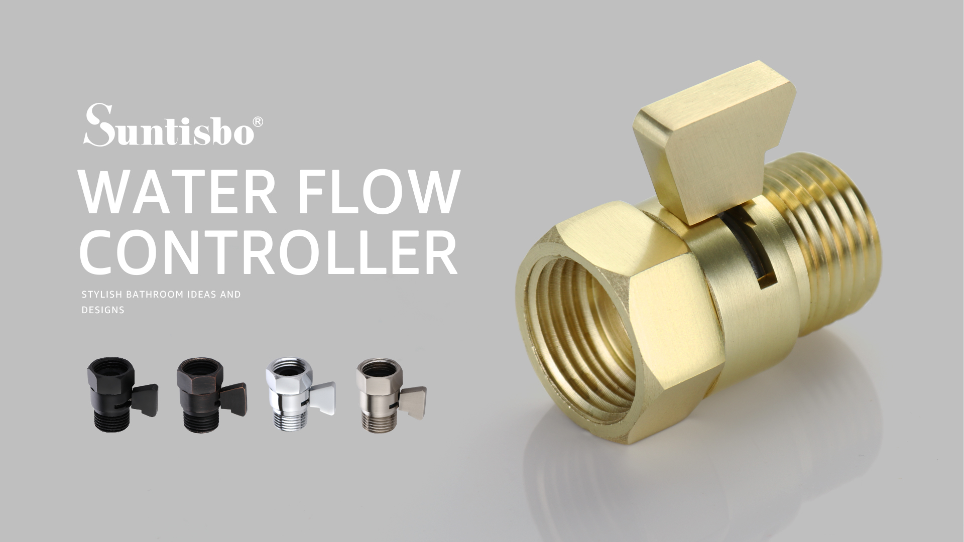 Suntisbo Water Flow Control Shut-Off Valve – G1/2 Brass Adjustable Pressure Regulator For Hand Shower, Bidet Sprayer, Brushed Gold Finish