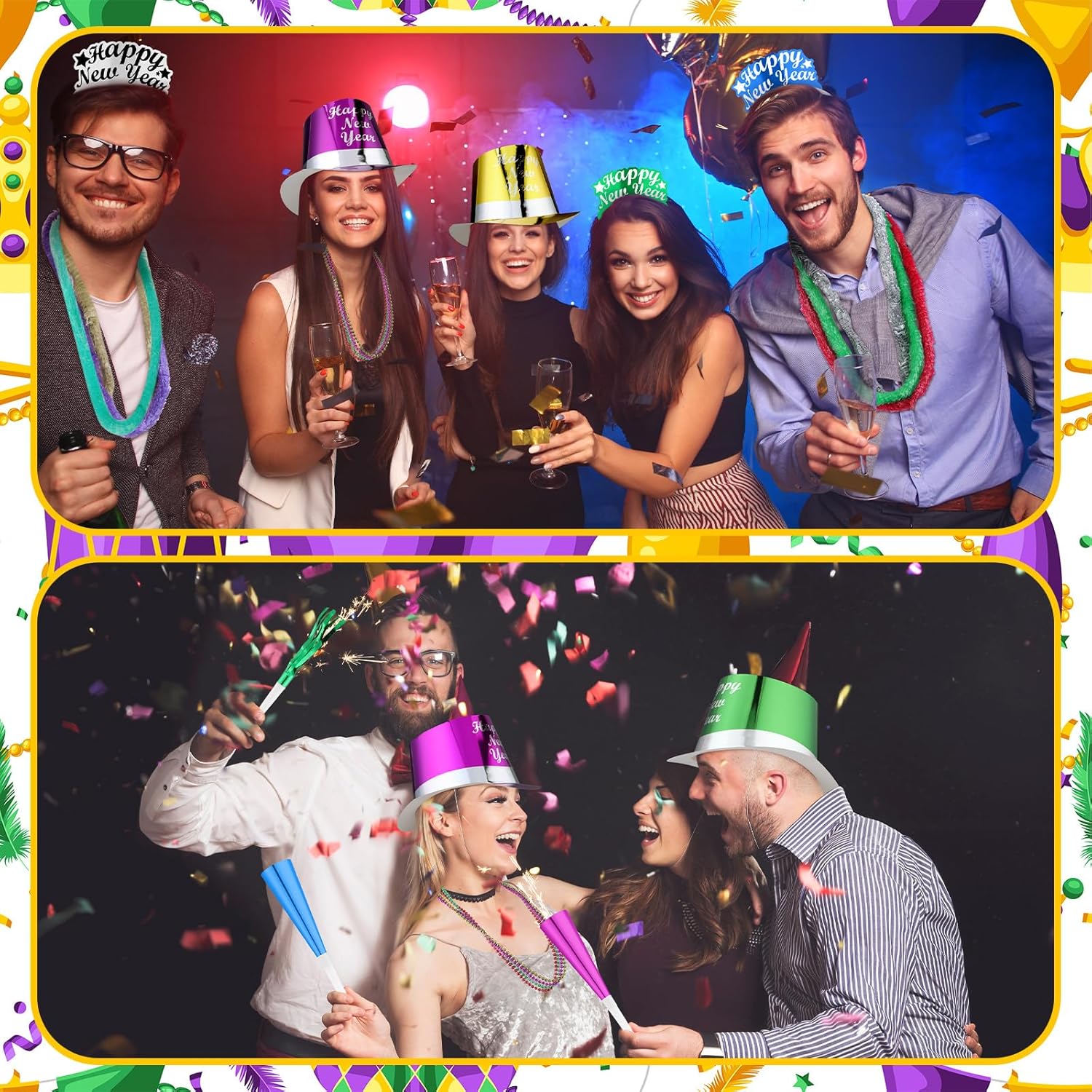 Ceenna 132 Pcs New Years Eve Party Supplies 2026, Happy New Year Decorations Set for 36 Guests Includes Top Hats, Tiaras, Horns, Noise Makers,Bead and Leis Necklaces Bulk Party Favors