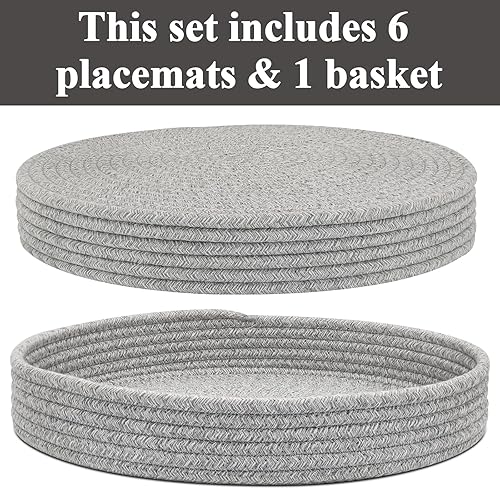 Miniatura 2 de Juego de 6 manteles individuales redondos con soporte, manteles individuales tejidos de cuerda de algodón, almohadillas calientes para cocina,