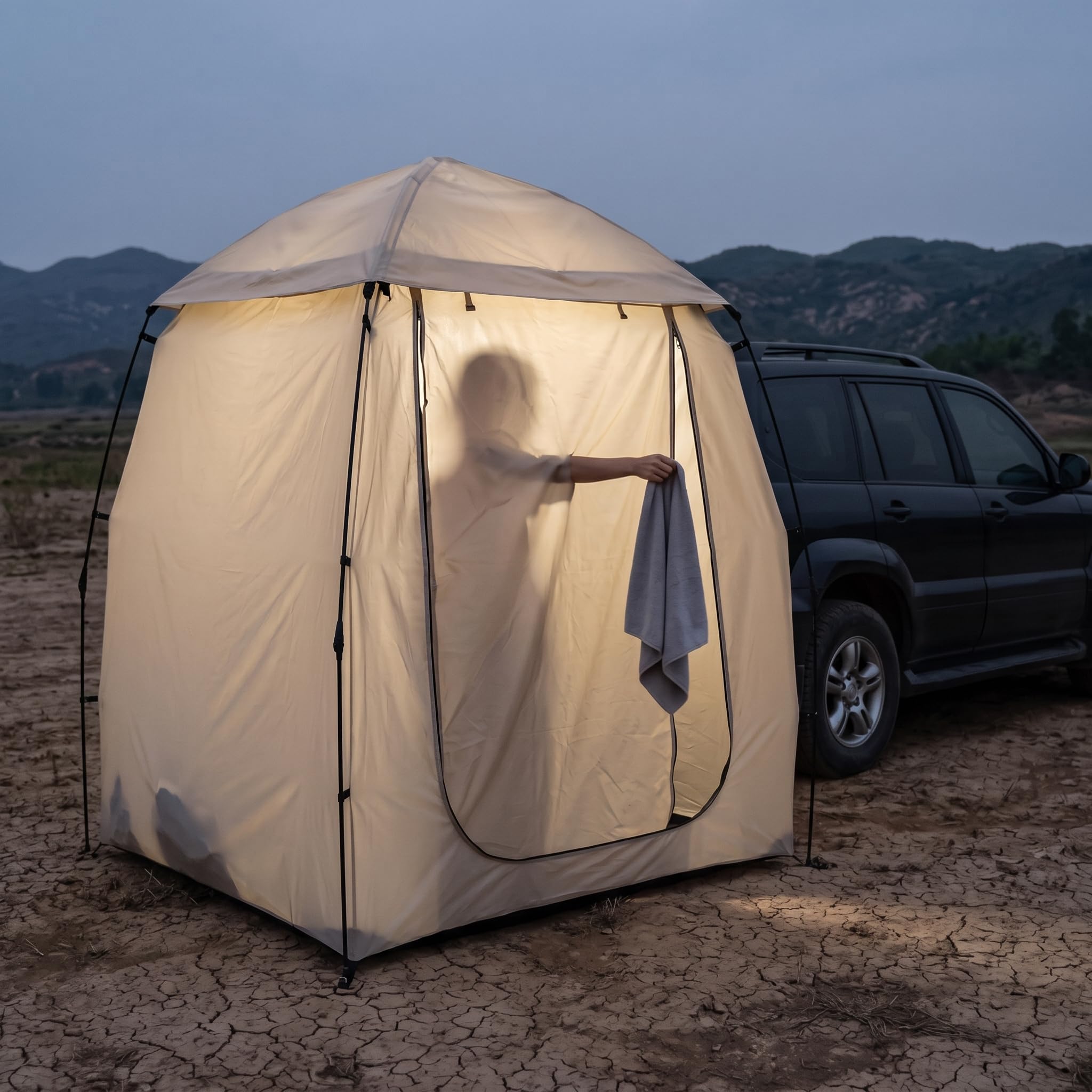 Doccia Up Portatile per Privacy, Impermeabile e Anti, per Campeggio e Attività all'Aperto, Cachi, Con telaio in fibra di vetro e porta a U, aggiornato con colla nera ispessita, Beige