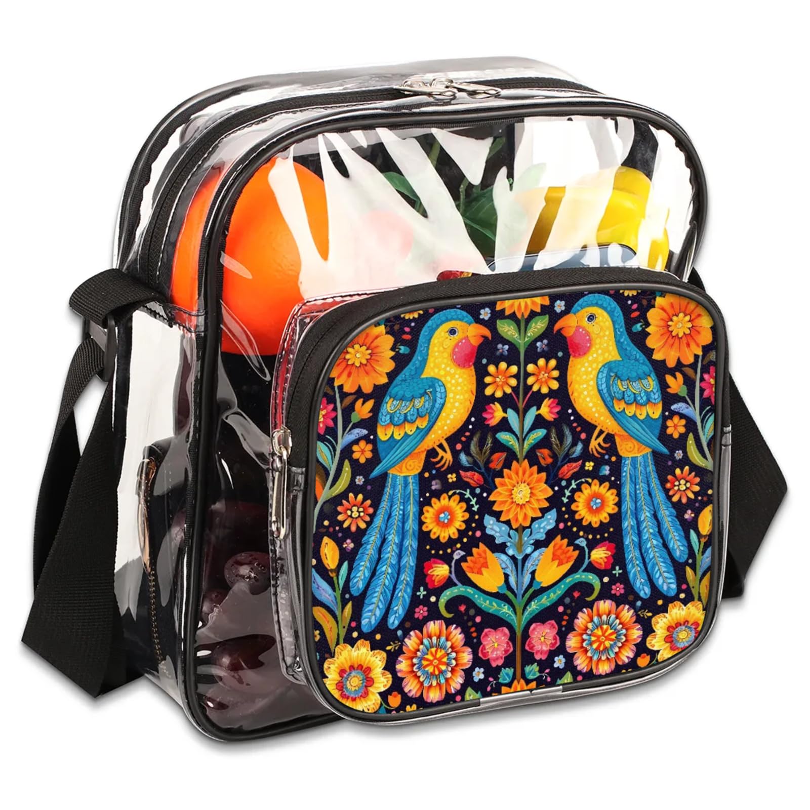 Clear Crossbody Bag Stadium Approved Birds Transparent Bag for Festivals, Sports Events, Concerts,Beach Bag for Women Men Abstract Bird Clear Purse with Front Pocket Messenger Bag