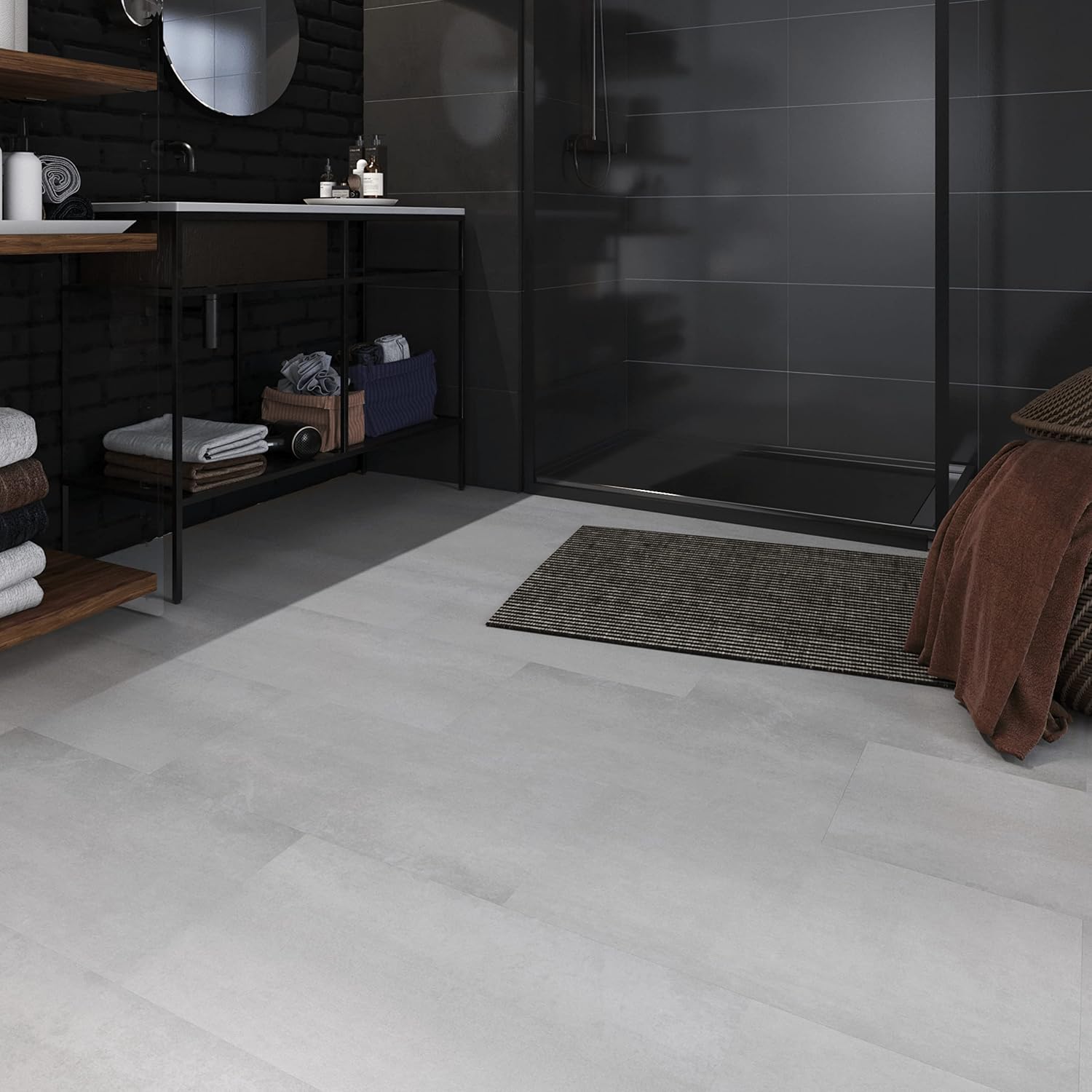 Bathroom floor with ARTENS SHY vinyl tiles