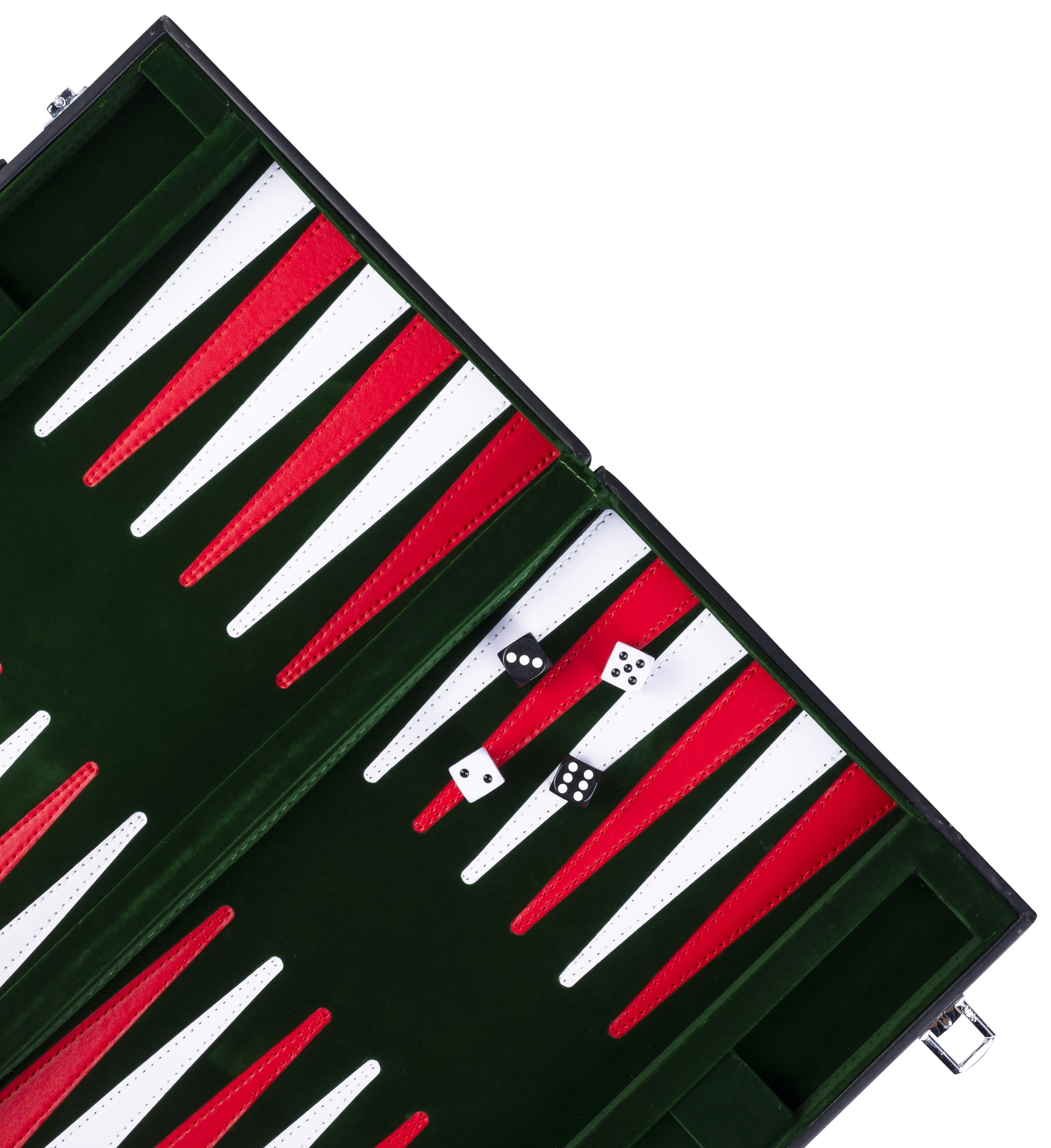 Engelhart – 250517 – Backgammon 15” (38 cm) in Similpelle Cucita – Tavola con Velluto e Cuciture – Aperta: 36x48 cm – Verde, Rosso, Bianco – Gioco da Tavolo Portatile per 2 Giocatori