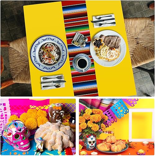 Miniatura 7 de Oudain Mantel de plástico para fiesta, 3 piezas, 108 x 54 pulgadas, desechables, impermeables, mexicanos, a rayas, para noche de tacos, festivales,