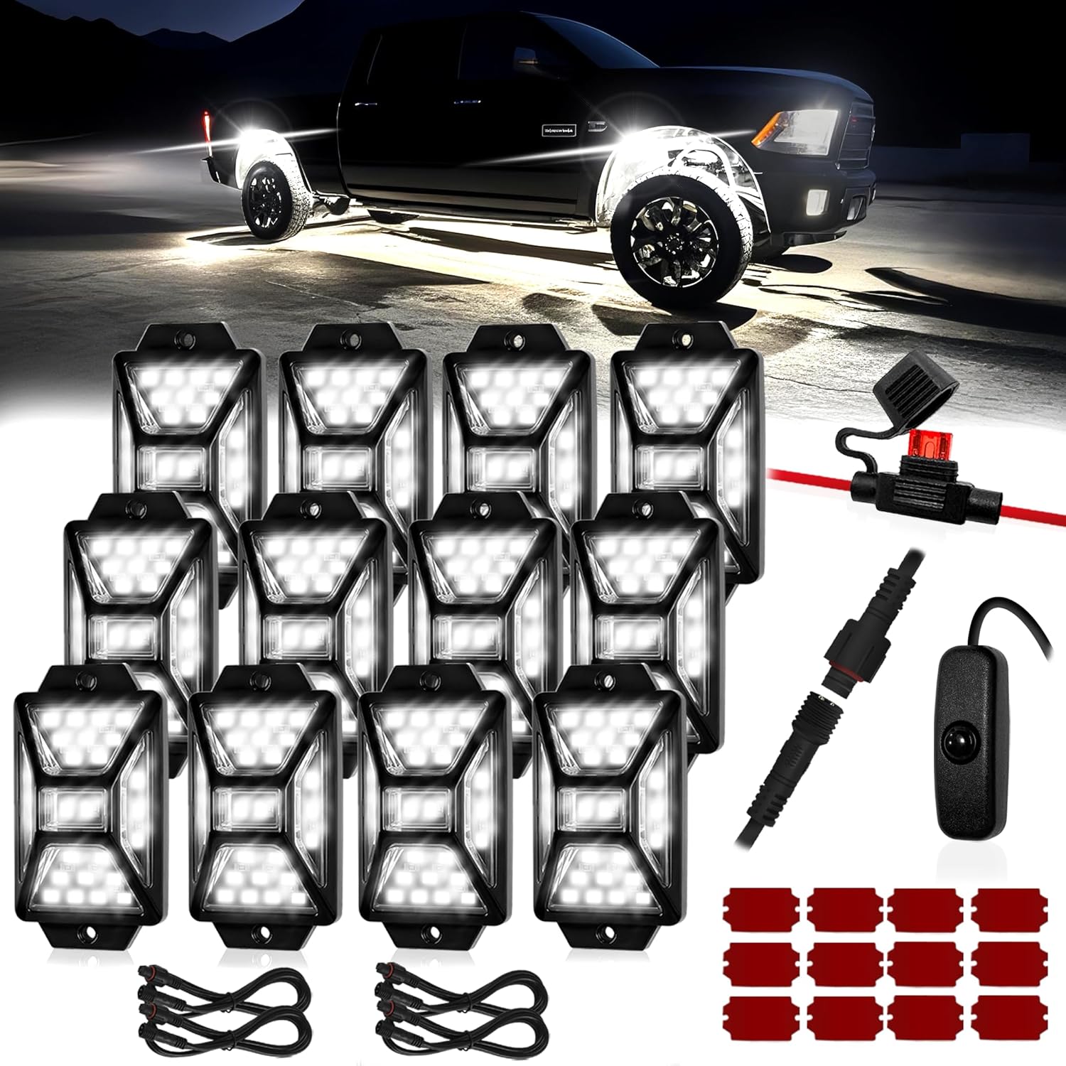 20 Pods Pure White LED Rock Lights Kit with Switch Wiring Harness,6500K 540 LEDs Bright Rock Lights for Trucks,Waterproof Underglow Light for Car Jeep Off Road ATV UTV SUV