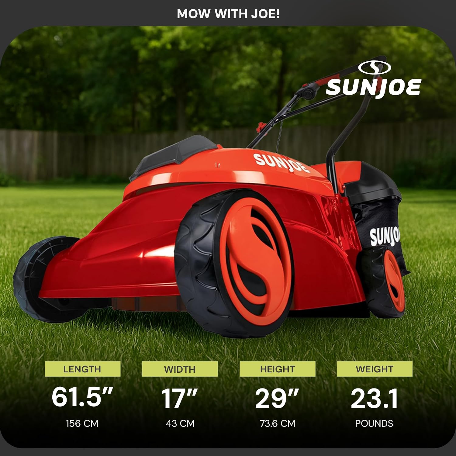 Sun Joe Cordless Electric Push Lawn Mower with 10.6-Gal Bag, 14-Inch Cutting Width, Red - Heavy-Duty Yard Trimmer for Gardening Care and Maintenance, MJ401C-XR-RED