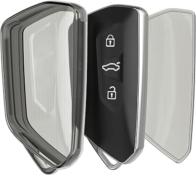 kwmobile Key Fob Cover for VW Golf 8 3 Button Car Key Cover - Protective Car Key Case - Soft Anti-Slip Shell - Scratch Resistant TPU - Black / Transparent