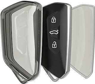kwmobile Car Key Case Compatible with VW Golf 8, Seat Leon, Skoda Octavia, Cupra Formentor - 3 Button Car Key Cover - Soft TPU Shell - Black/Transparent
