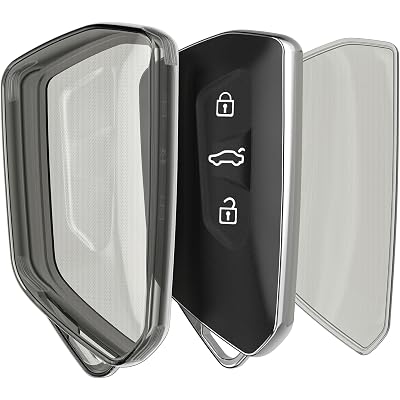 kwmobile Key Fob Cover for VW Golf 8 3 Button Car Key Cover - Protective Car Key Case - Soft Anti-Slip Shell - Scratch Resistant TPU - Black / Transparent