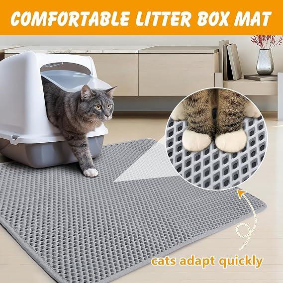 ondware Cat Litter Mat 61 x 76 cm, Double Layer, Waterproof, Grey