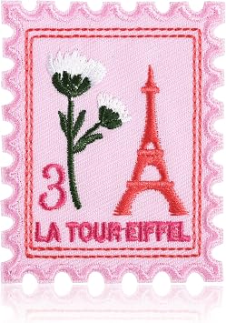 Paris Eiffel Tower Stamp Patch, France Vintage Travel Embroidered Iron On/Sew On Applique, Postage Badge for Denim Jacket Backpack Journal Hat, DIY Clothing Decor for Travelers & Wanderlust Lovers