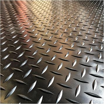 Waterproof Non-Slip Rubber Flooring Rolls Kitchen/Garage Floor, Diamond Plate Outdoor Doorway Home Commercial Floor Mats, Grill Deck and Patio MatBlack,0.6 x 3.0m/2 x 9.8ft