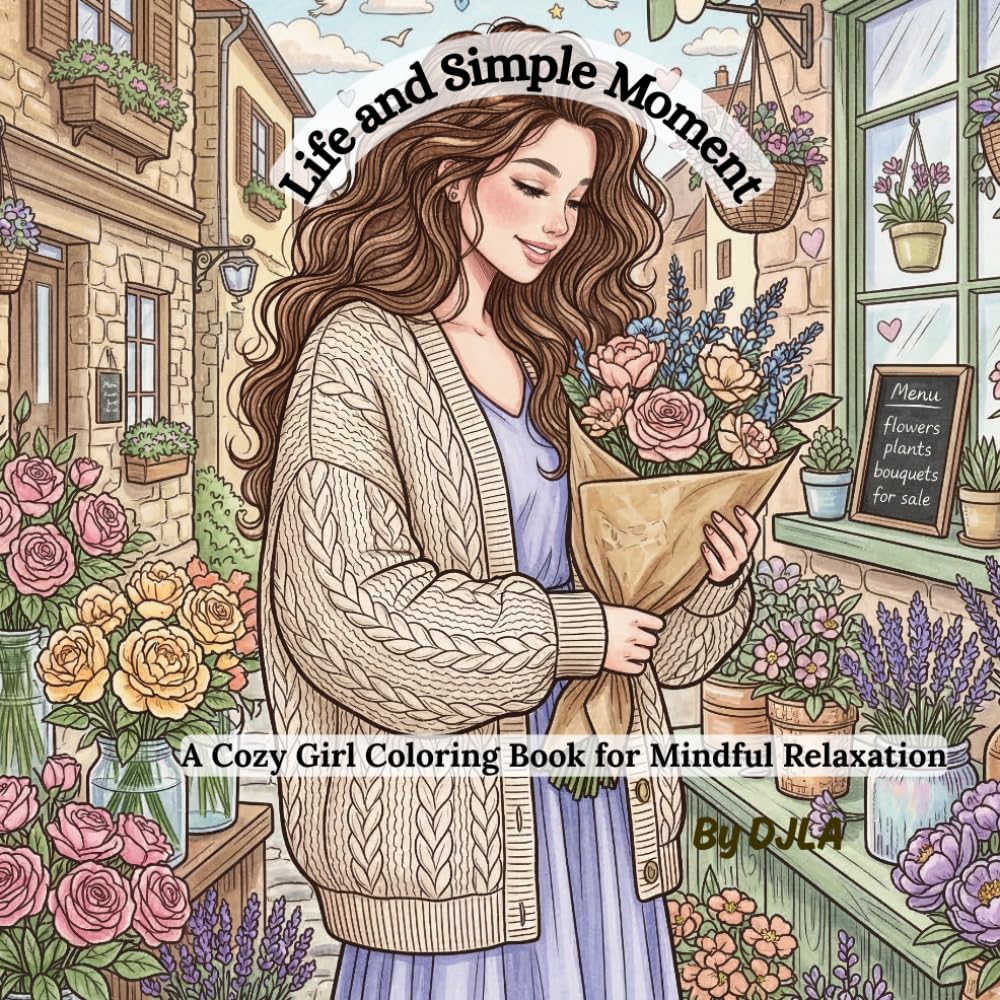 Life and Simple Moment: A Cozy Girl Coloring Book For Mindful Relaxation