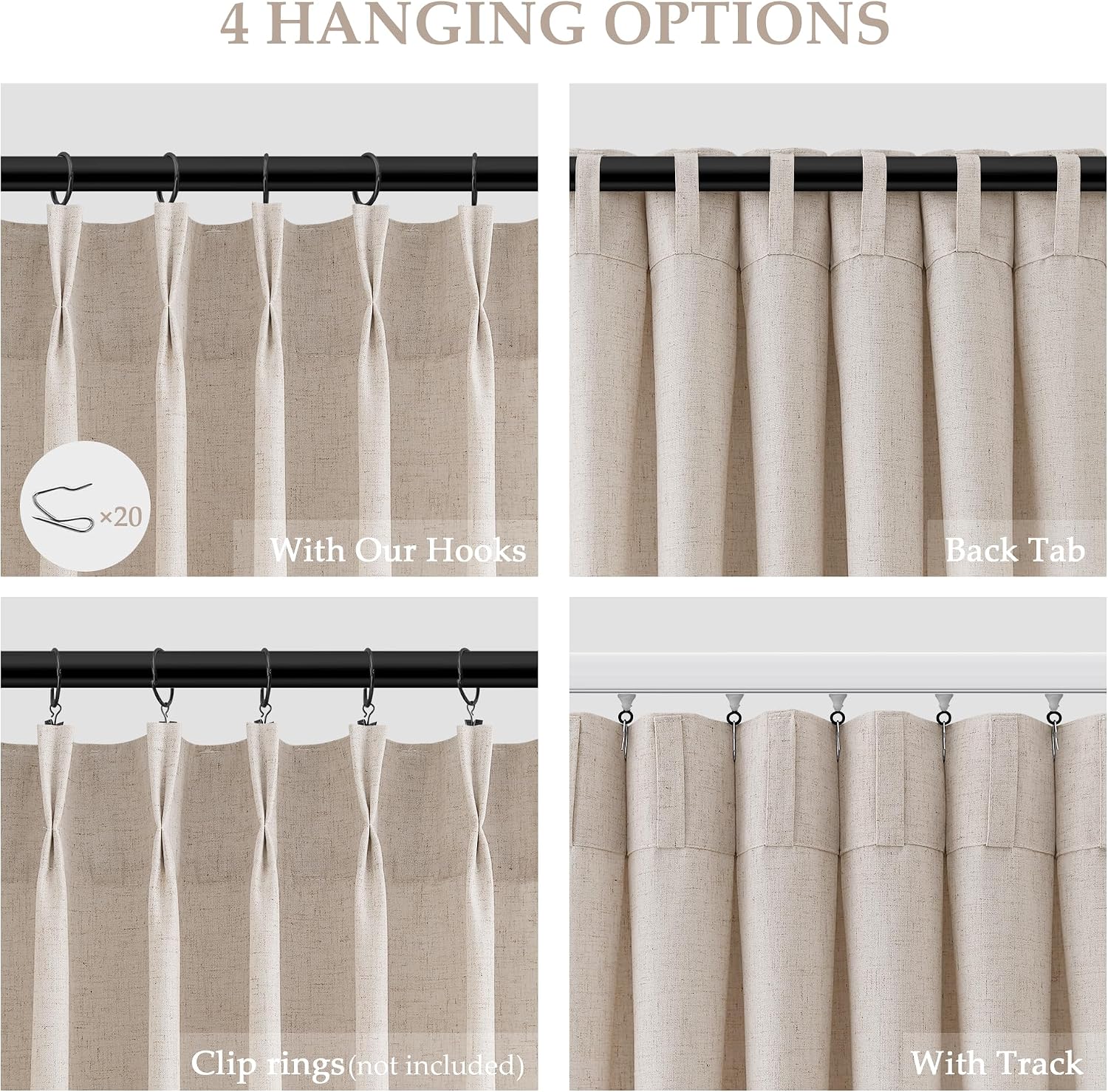 Aersas Birch Beige Pleated Linen Curtains 108 Inches Long for Living Room 2 Panels Set Natural Pleat Drapes Back Tab Semi Sheer Neutral Boho Ceiling to Floor Window Curtain for Bedroom 9 FT