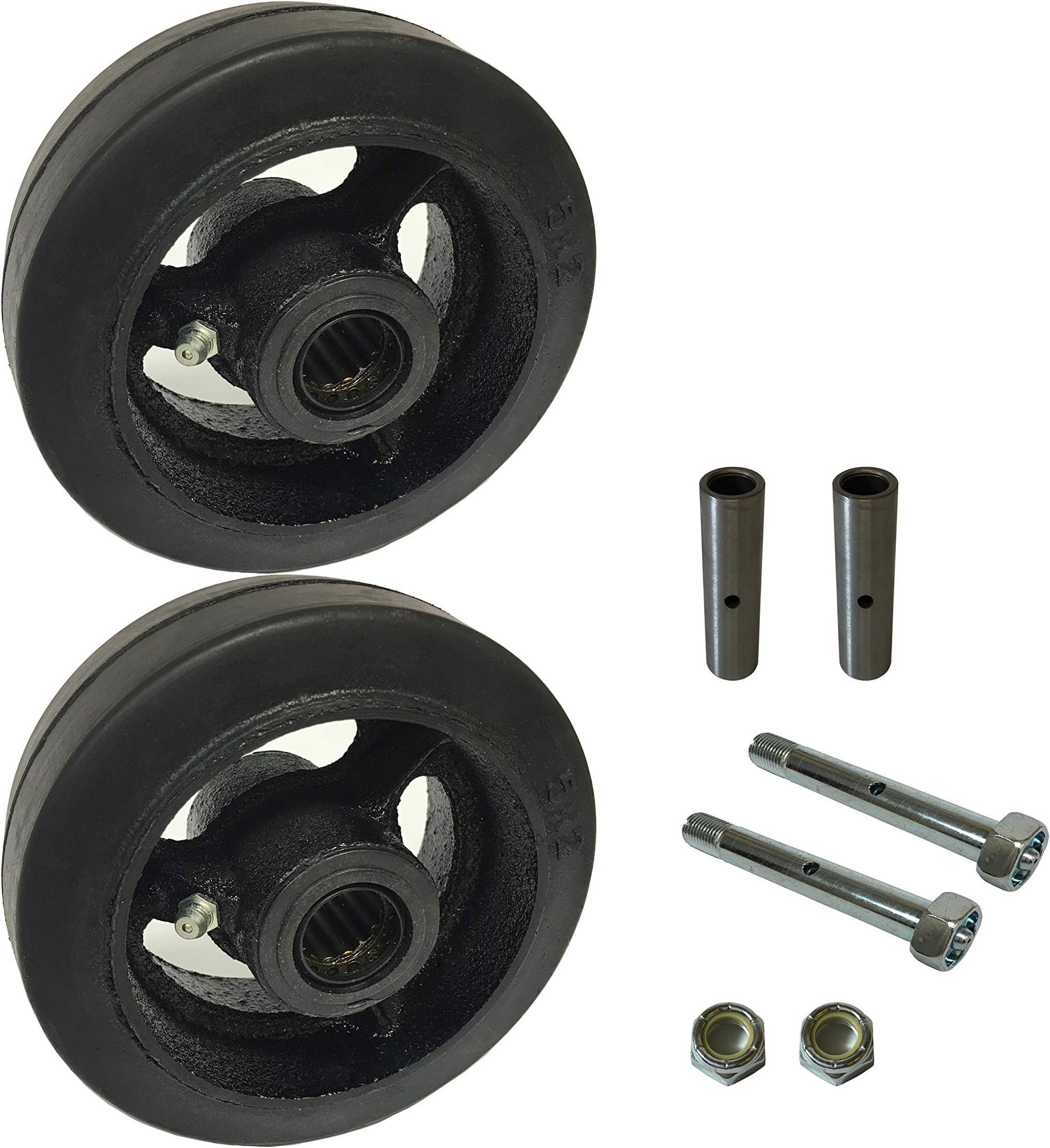 HYW Products 2 Caster Wheels Set 4" 5" 6" 8" Rubber on Cast Iron Wheel Set with Bearing & Kit (6" B & B & Axle)