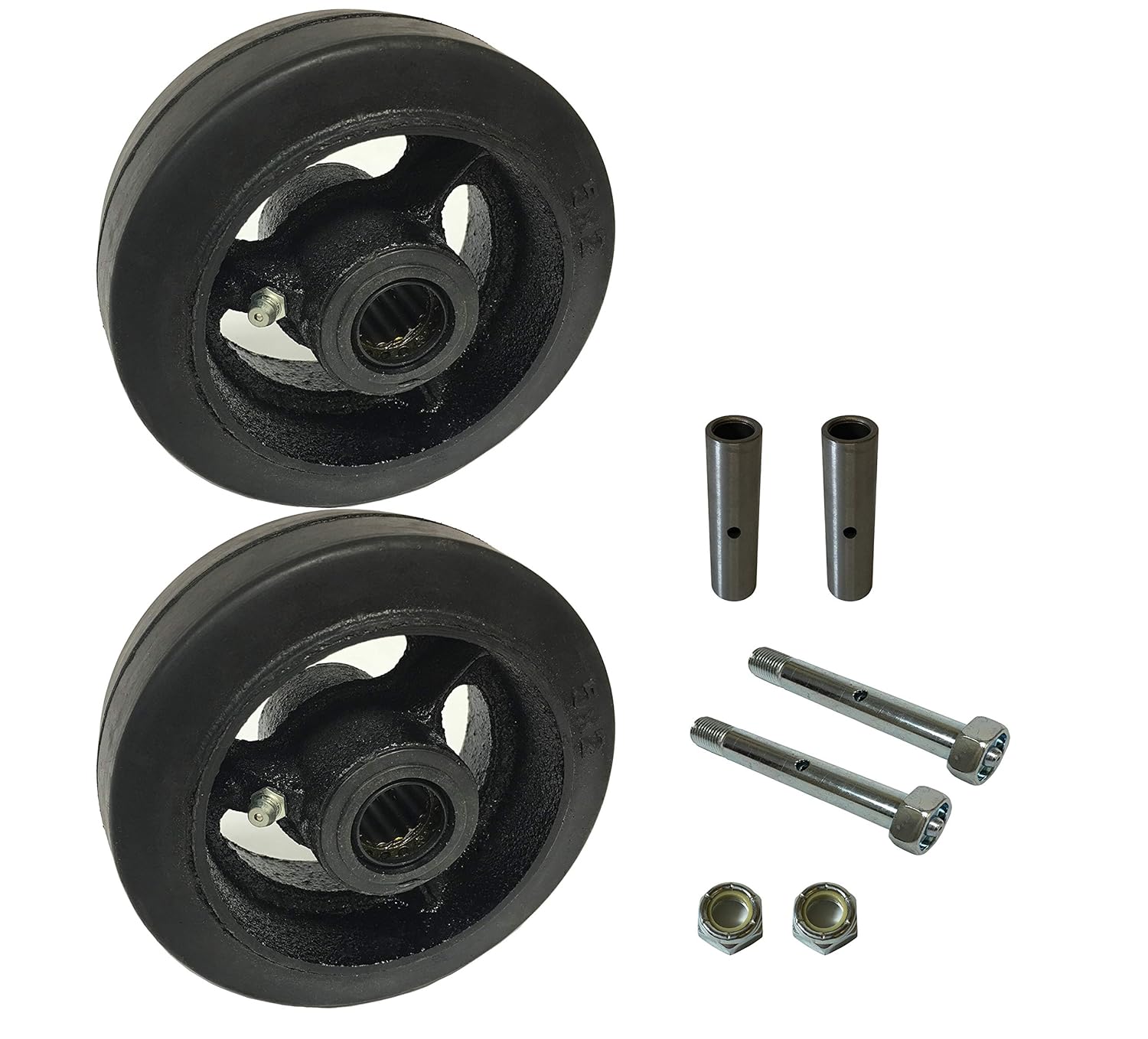 2 Caster Wheels Set 4" 5" 6" 8" Rubber on Cast Iron Wheel Set with Bearing & Kit (6" B & B & Axle)