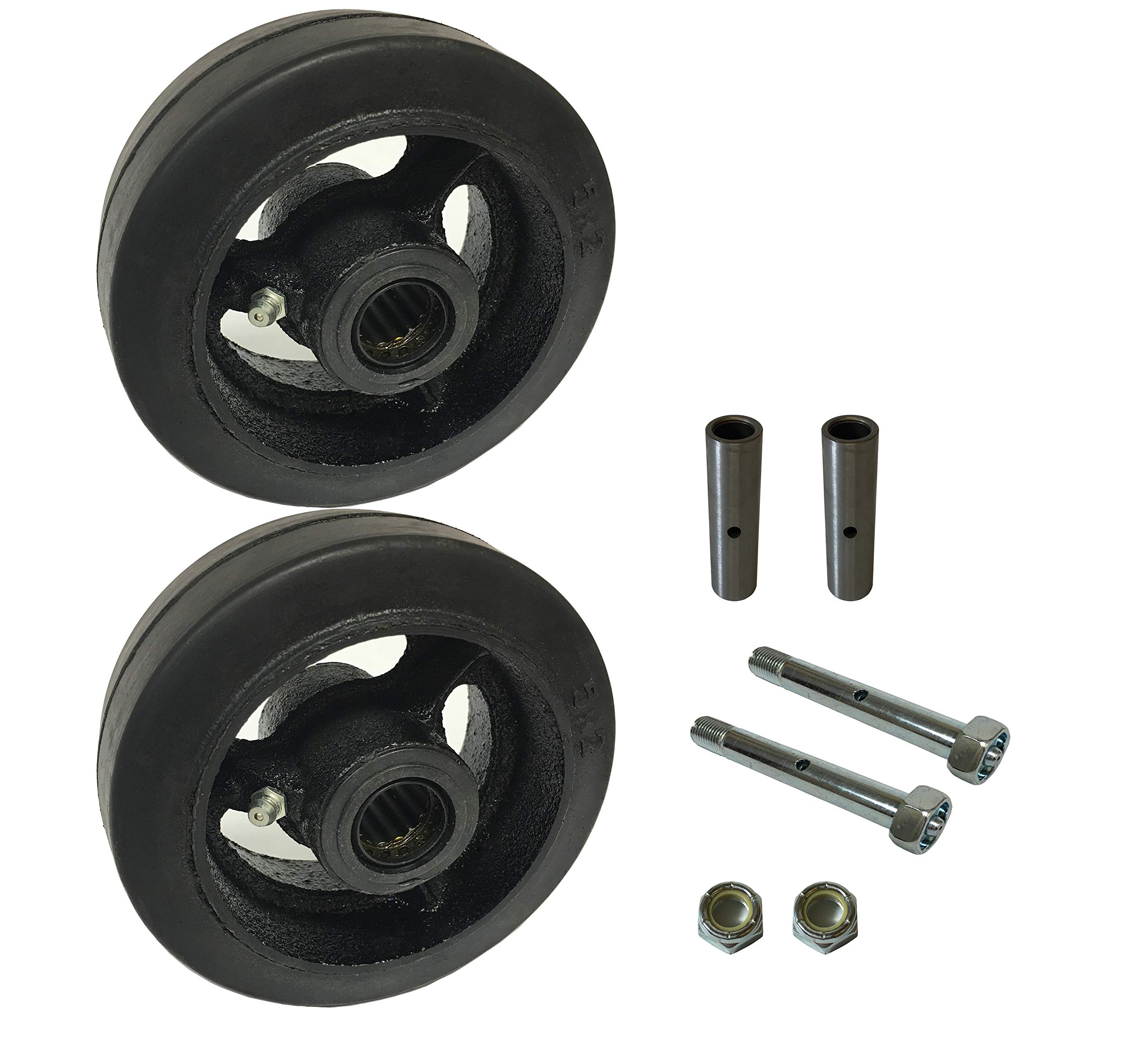 HYW Products 2 Caster Wheels Set 4" 5" 6" 8" Rubber on Cast Iron Wheel Set with Bearing & Kit (6" B & B & Axle)