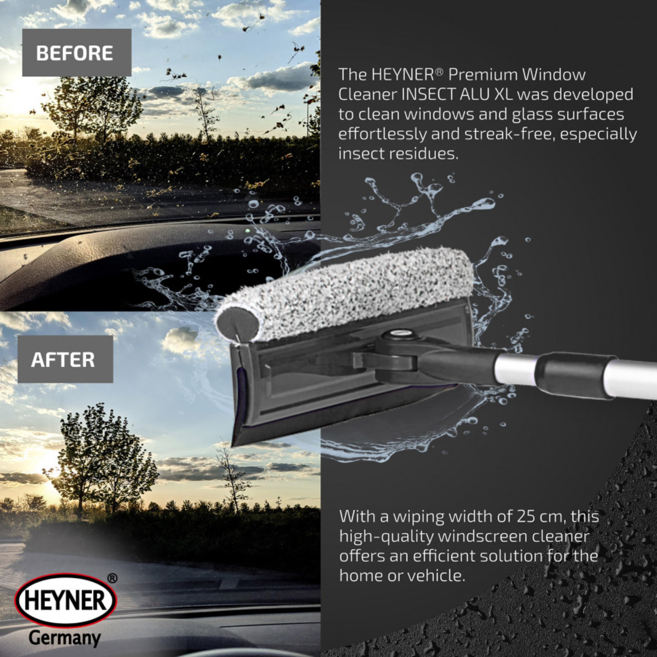 HEYNER XL H407540 - Esponja limpiadora telescópica de insectos para ventanas de autocaravanas, autocaravanas y furgonetas, mango ajustable, fácil limpieza