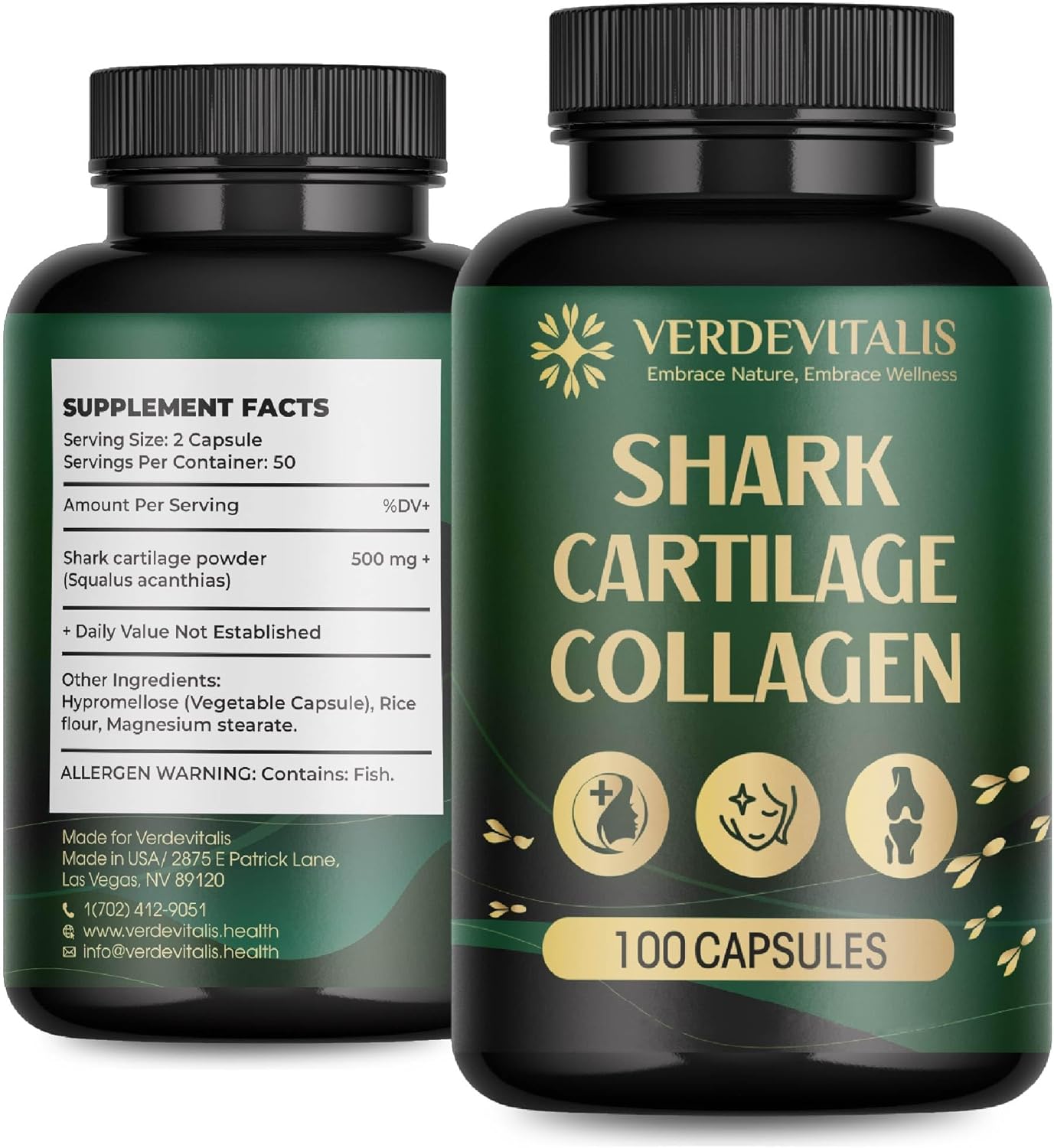 Fish Collagen Peptides Capsules – 100 Capsules | Fish Collagen Peptides | Supports Hair, Skin, Nails, Joints & Bones | Gluten-Free, Non-GMO | Made in USA