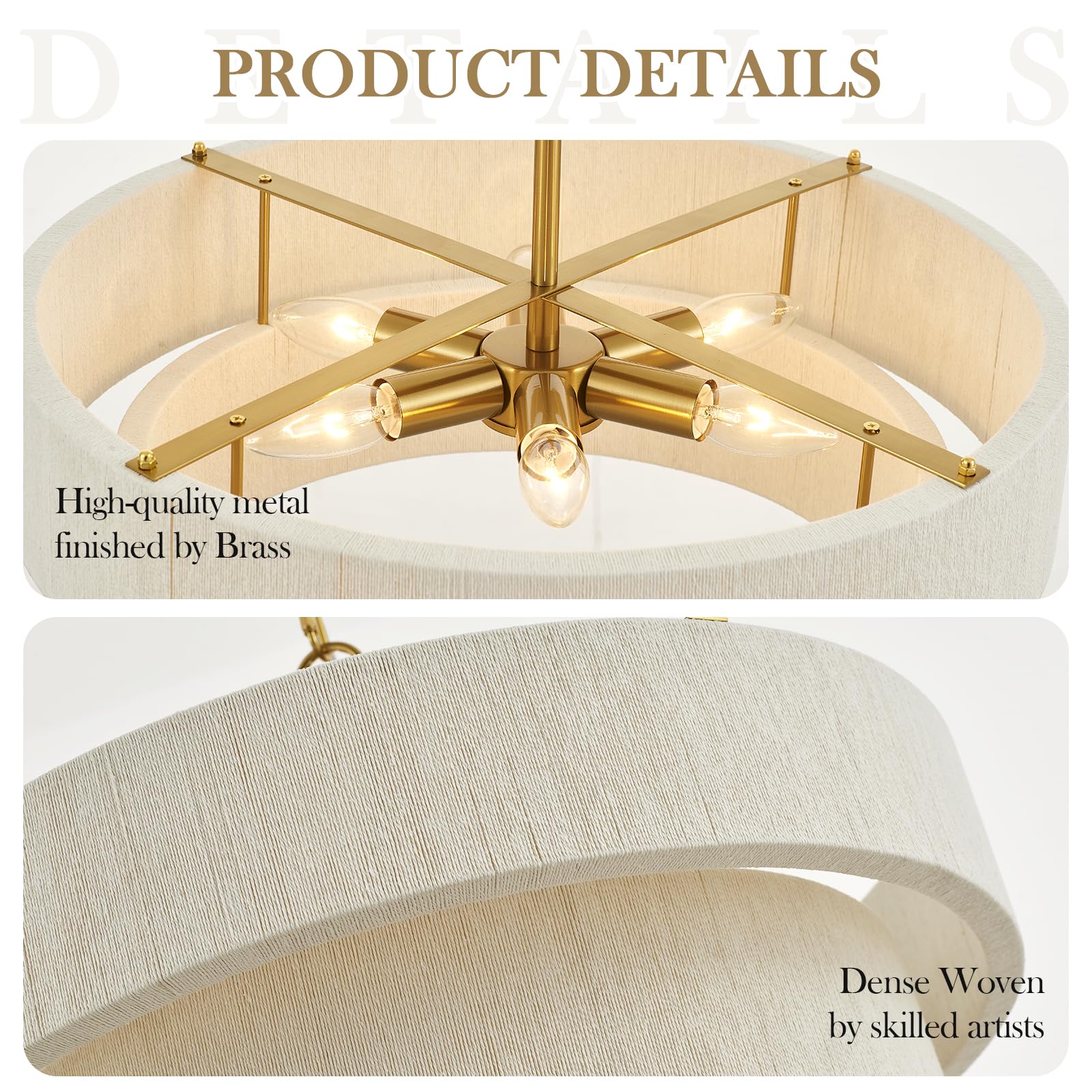 ELYCCUPA 20”Hand Woven Rattan Chandelier Boho Pendant Light Adjustable Coastal P — product photo