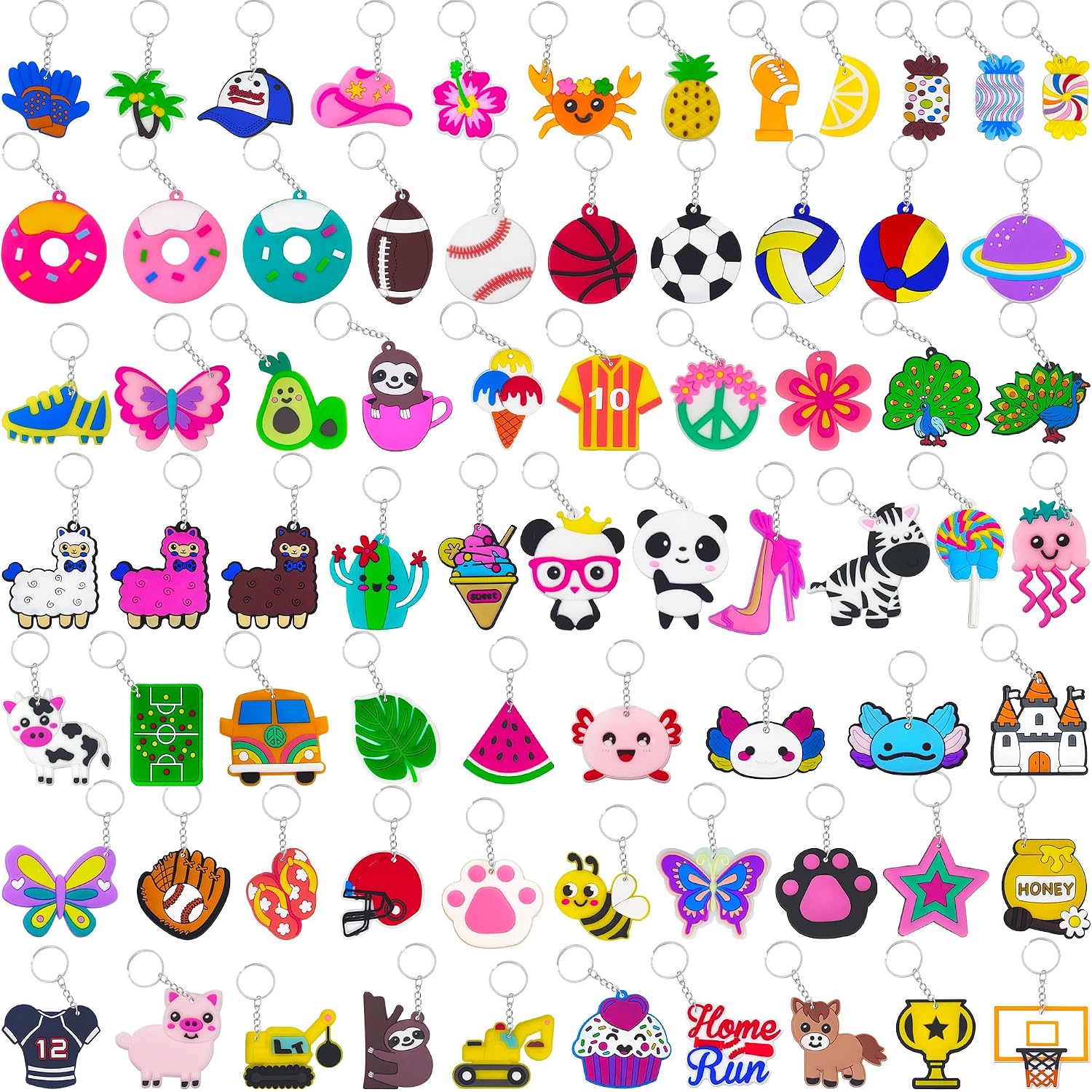 72pcs Cartoon Keychain for Kids Party Favors, Mini Cute Keyring for Classroom Prizes, Birthday Christmas Party Favors Gift, Goodie Bag Stuffers Supplies