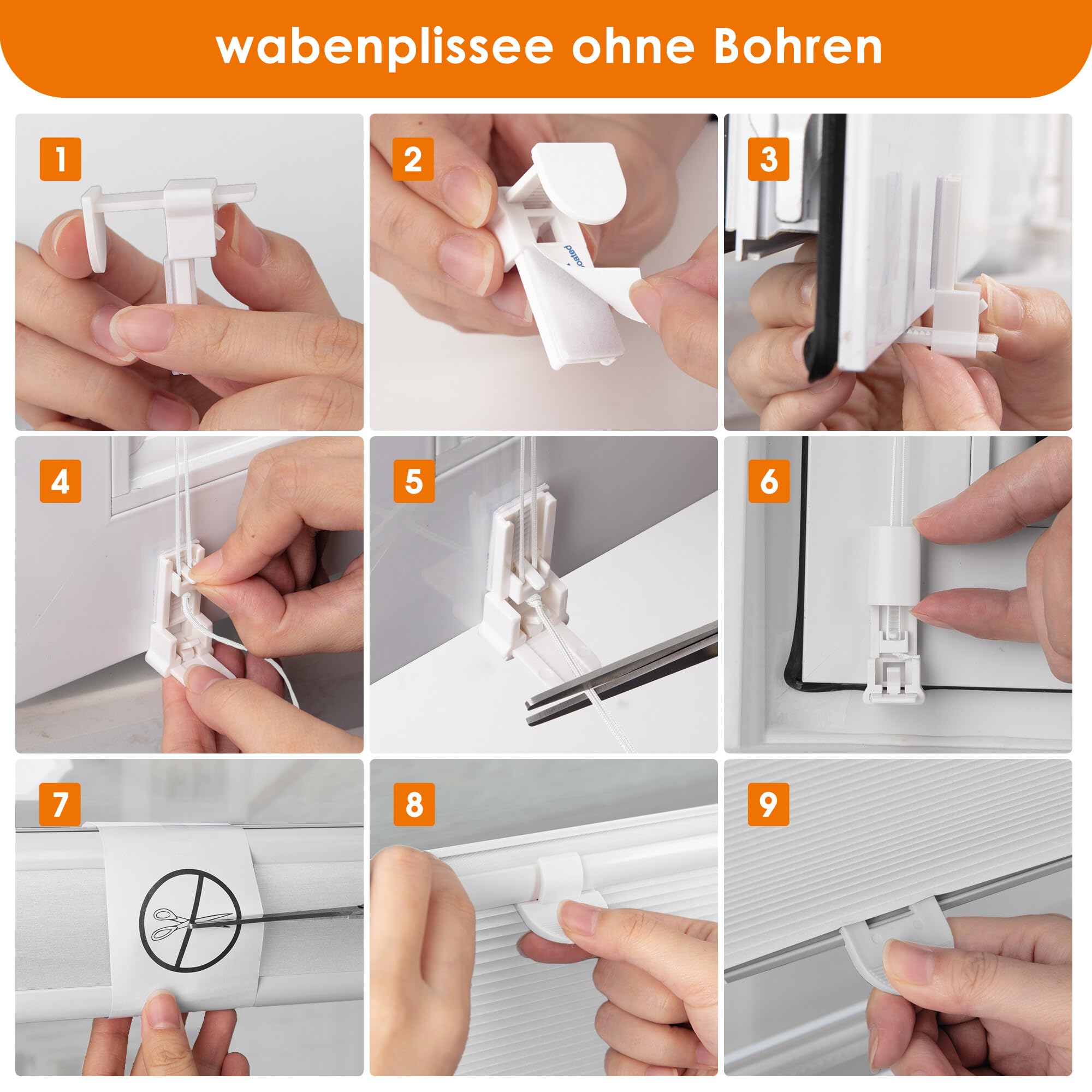 HOMEDEMO Wabenplissee Plissee ohne Bohren Klemmfix Verdunklung Thermo Zweifarbig Weiß 90 x 220cm(BxH) Faltrollo 100% Blickdicht, Sonnenschutz & Schallschutz Faltrollo für Fenster & Tür