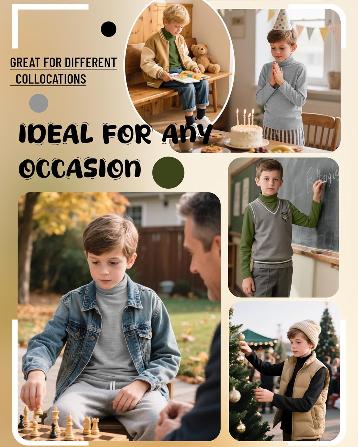 3 Pack Boys Turtleneck Tops Kids Long Sleeve Shirts Turtle Neck Pullover Undershirt Youth Basic Layer Warm Tops - Image 6