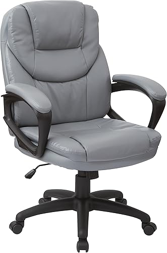 Office Star FL Series - Silla de oficina ajustable de piel sintética con soporte lumbar y brazos acolchados, color gris carbón