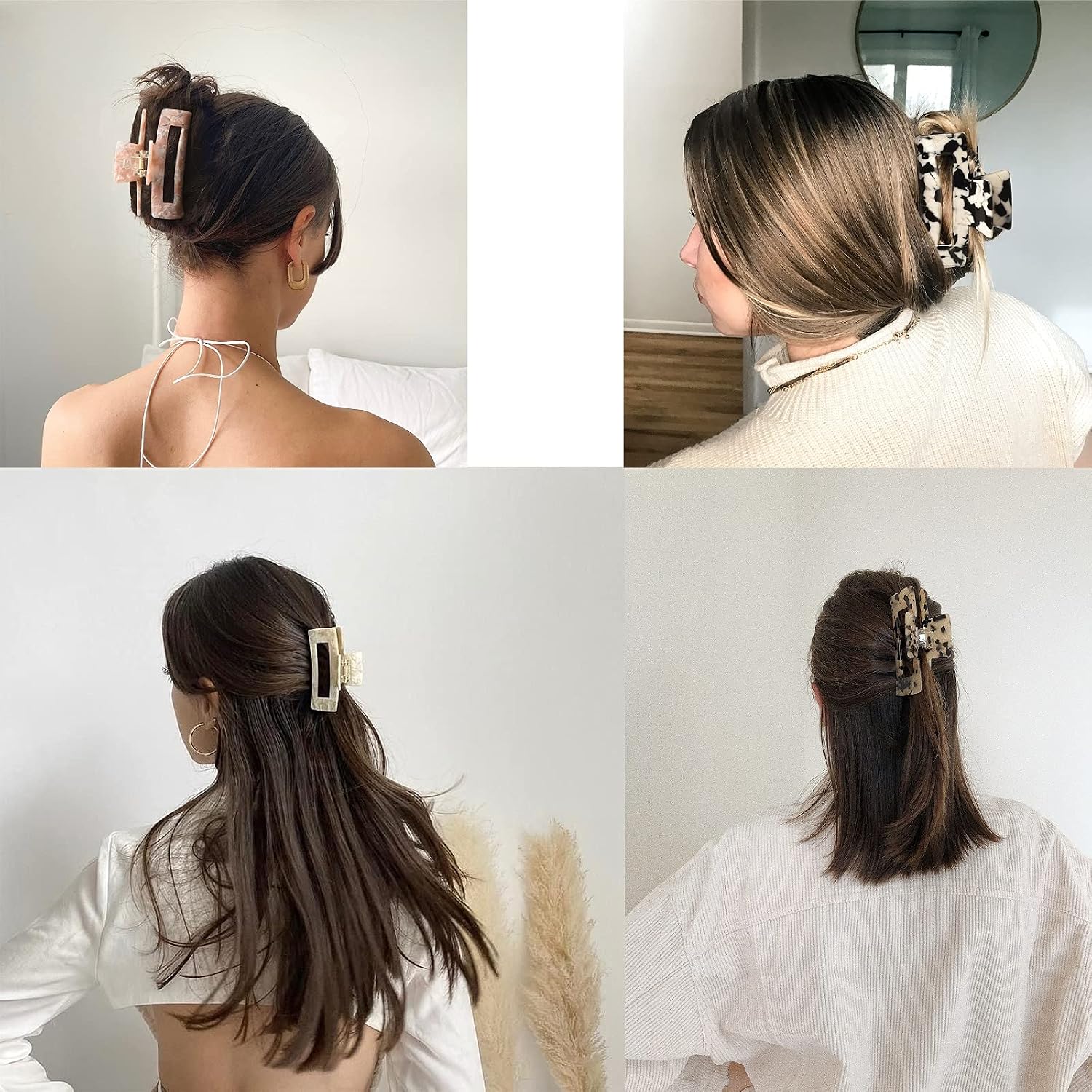 Hair Acetate Claw Clips, 4 Pcs Medium Acrylic Celluloid Design Claw Clips, 3.4" Hair Clips Marble for Thick Hair Bride Women Girls