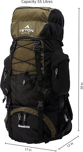 Vista 24 de TETON Sports Scout - Marco interno de alto rendimiento para mochileros, senderismo, camping, verde perenne, 45 L (2746,07 pulgadas cubicas)