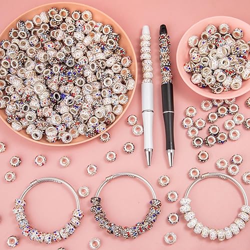 Vista 75 de 200 cuentas europeas de agujero grande – Mixcolor Lampwork Rhinestone Craft Beads para bricolaje pulseras joyería fabricación