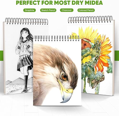 Miniatura 3 de Soucolor - Cuaderno de bocetos de 9 x 12 pulgadas, paquete de 3 de 100 hojas, encuadernado en espiral, libre de ácido (68 libras100 gm), papel para