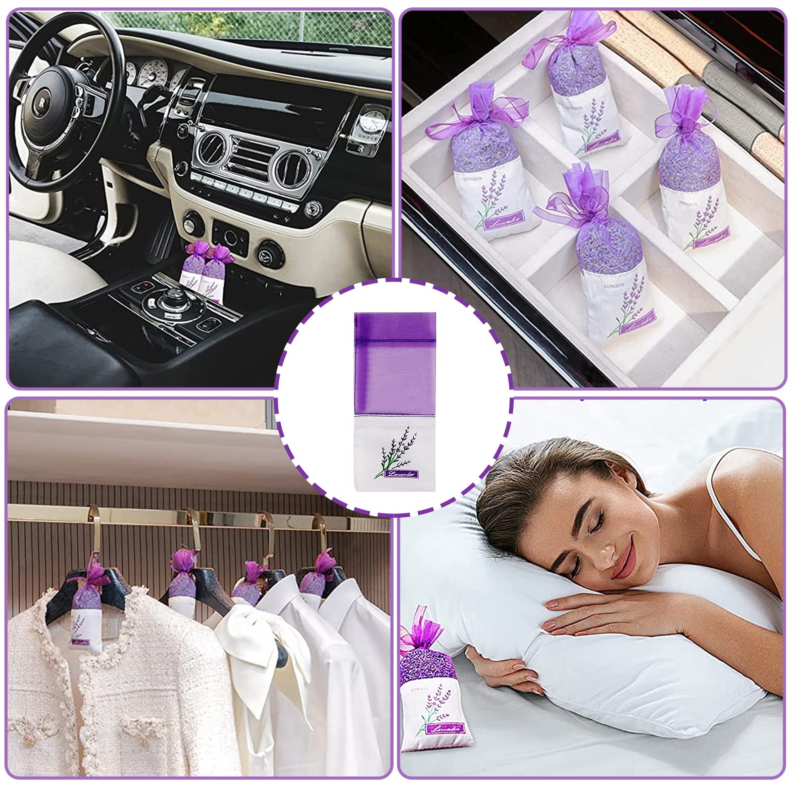 20 Sachets Vides En Organza Lavande – Pour Pot-pourri, Bijoux, Cadeaux – Taille 15,5x7,5cm, Couleur Violet Foncé/clair - 2