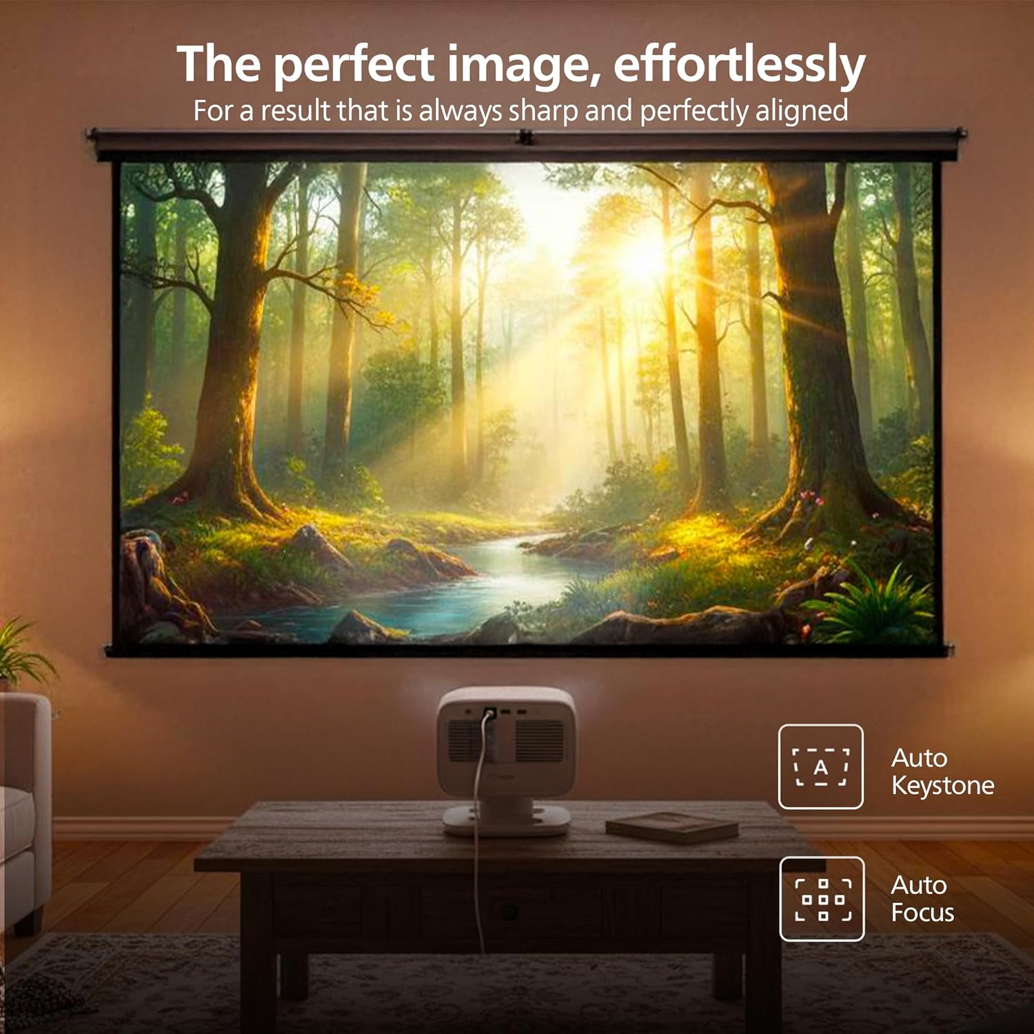 Philips Neopix 444, 4K Video Projector, Native Resolution 1080p, 500 ANSI Lumens, 10-watt Stereo Sound, Autofocus, Auto Keystone, HDMI to USB-C Cable Included, White.