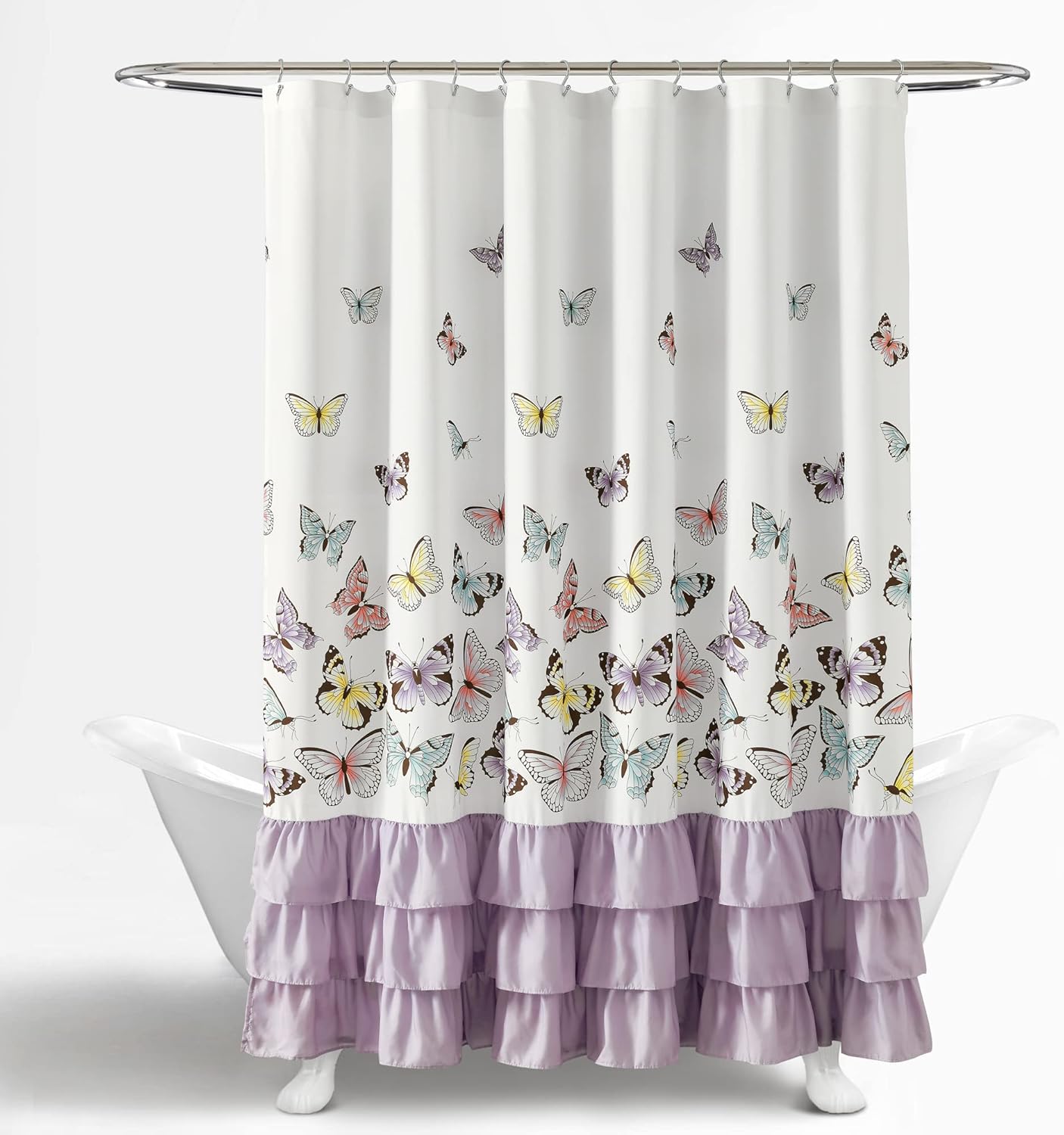 Lush Decor Flutter Butterfly Shower Curtain, 72" x 72", Lilac