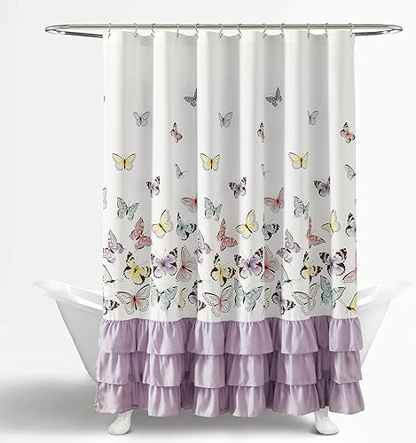 Miniatura 6 de Lush Decor Cortina de ducha con diseño de mariposa, 72 x 72 pulgadas, lila