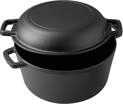 فرن هولندي من الحديد الزهر Vivicreate 5 QT 2 في 1 متبل مسبقًا بغطاء مقلاة فرن آمن نار المخيم الخبز خبز العجين المخمر أواني الطبخ للتخييم Ollas de Hierro Fundido Para Cocinar Olla de Cocina Grande