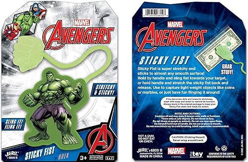 Miniatura 5 de JA-RU Marvel Spiderman & Hulk - Juguetes elásticos para manos adhesivas (paquete de 1 Hulk) Manos elásticas de superhéroes. Suministros de juguetes