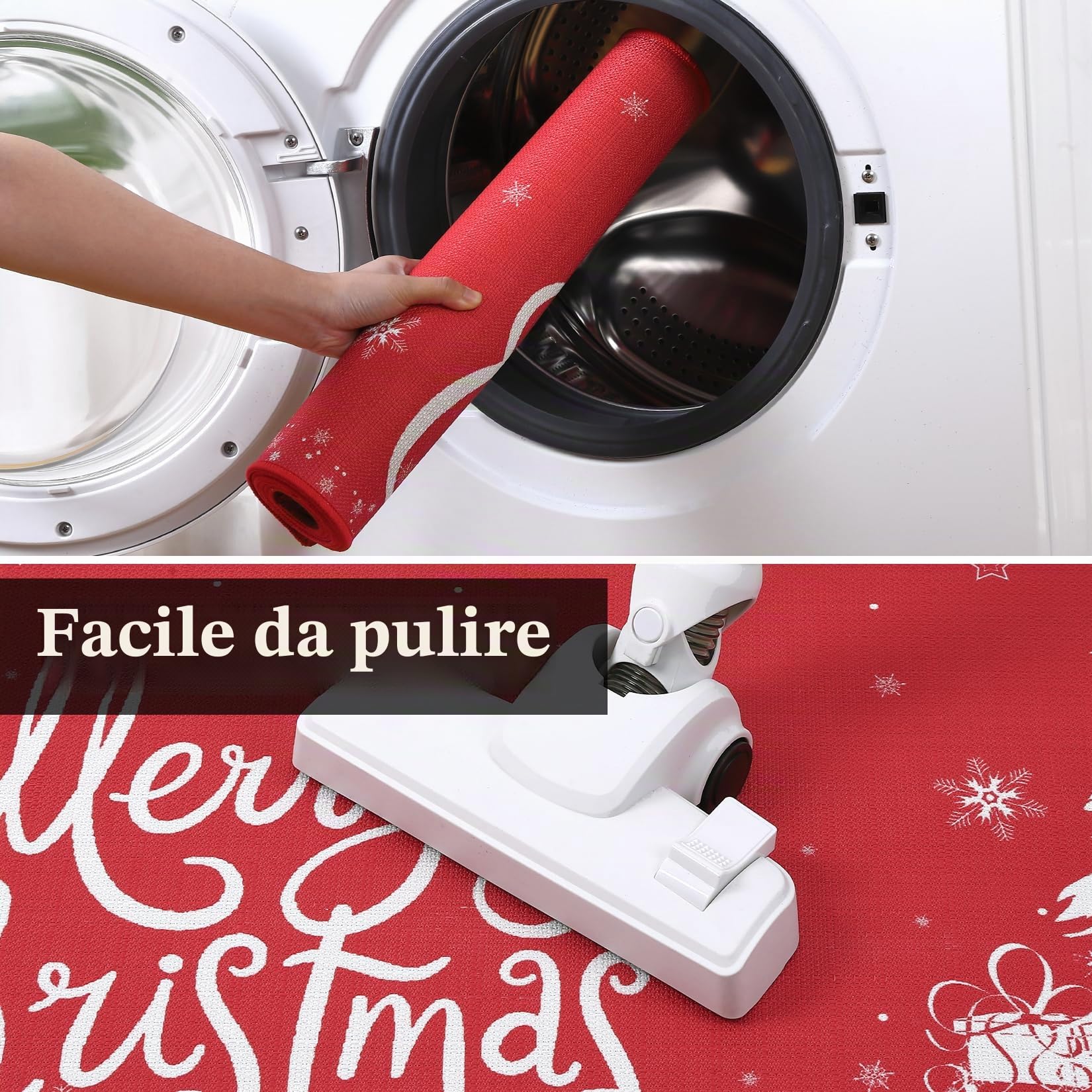 CAROMIO Set di 2 tappetini da cucina natalizi, tappeti e tappetini da cucina in lino per albero di Natale per pavimento bagno, decorazioni natalizie per la casa, 40 x 60 cm + 40 x 120 cm