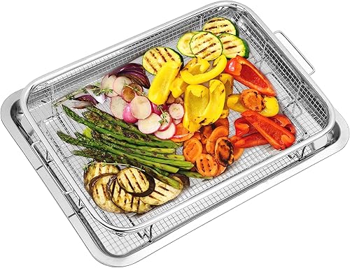 Cesta para freidora de aire para horno, cesta y bandeja de freidora de aire de acero inoxidable de 18.9 x 13.1 pulgadas, bandeja de freidora de aire